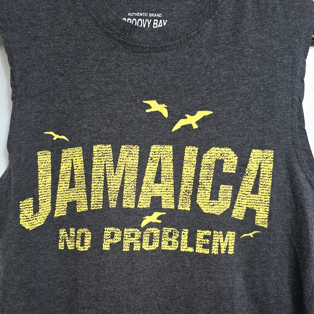 GROOVY BAY Mens Sporty Gym Tank Top Soft Comfy Gray Yellow Jamaica No Problem 62 - Picture 3 of 10